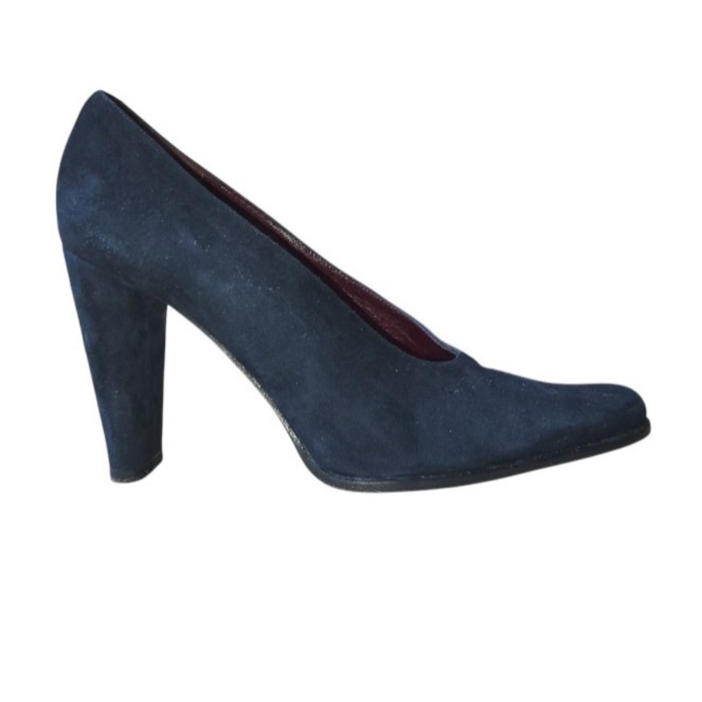 Martinez Valero VTG 90s Navy Dark Blue Suede Block Heel Square Toe Pumps 7.5